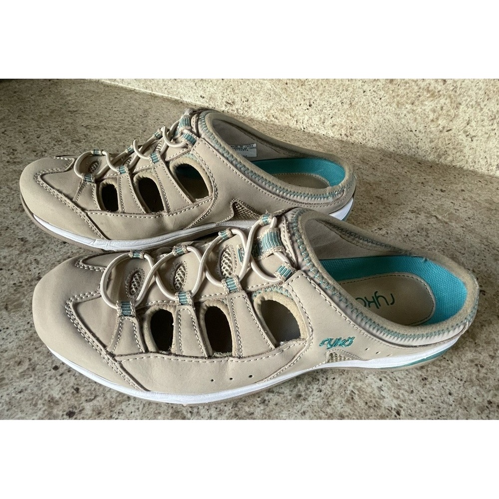 Ryka Tensile Tan Leather Low Back Mule Fisherman Bungee Slide Size 9